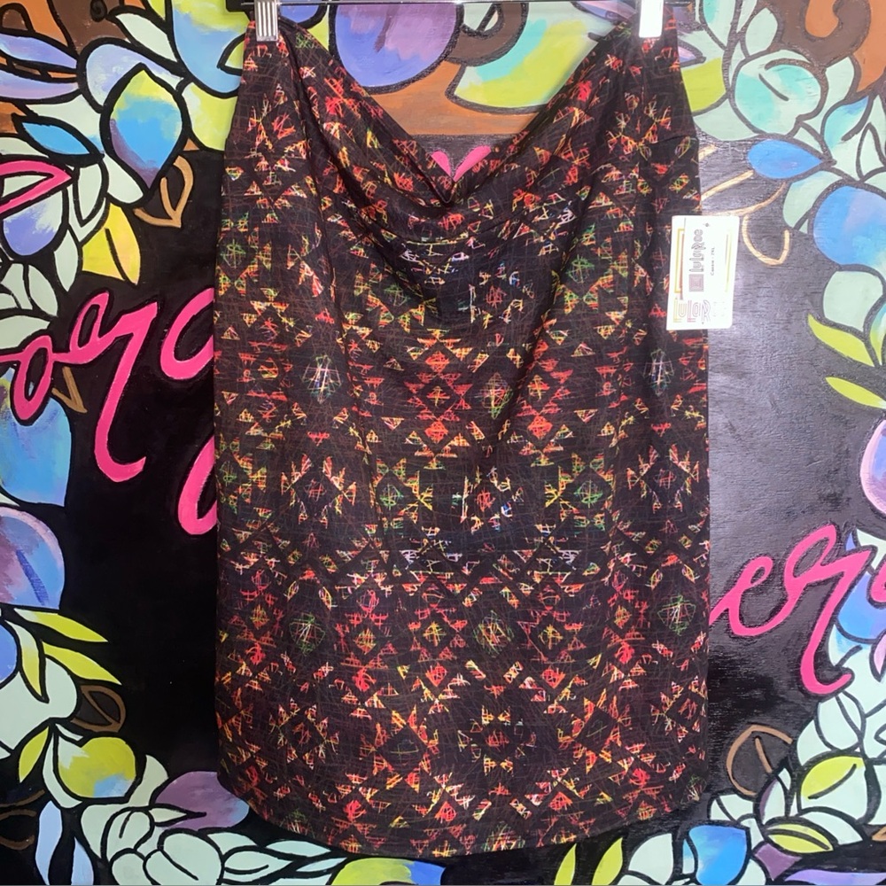 Lula Roe Womens Black & Multicolor Cassie Skirt Size 2XL